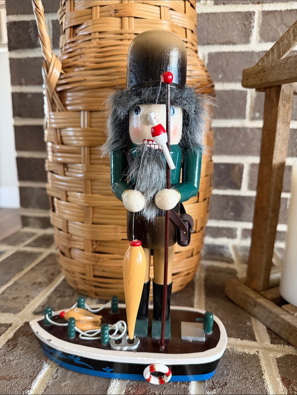 RARE Vintage Fisherman Wooden Nutcracker standing in boat possibly Steinbach.